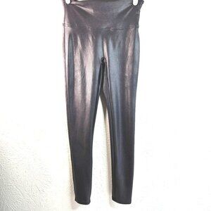 Spanx Leather Leggings Medium Petite Black Stretchy Skinny Pull On Dress Pants